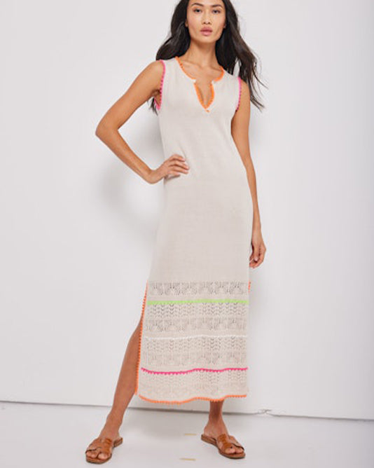 Cotton Knit Midi Dress With Bright Colour Trims