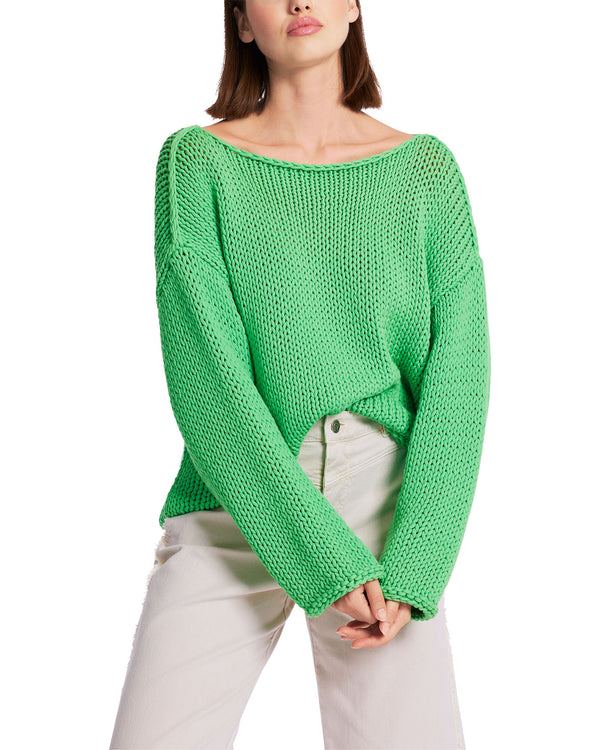 Apple Green Chunky Knit Slash Neck Sweater