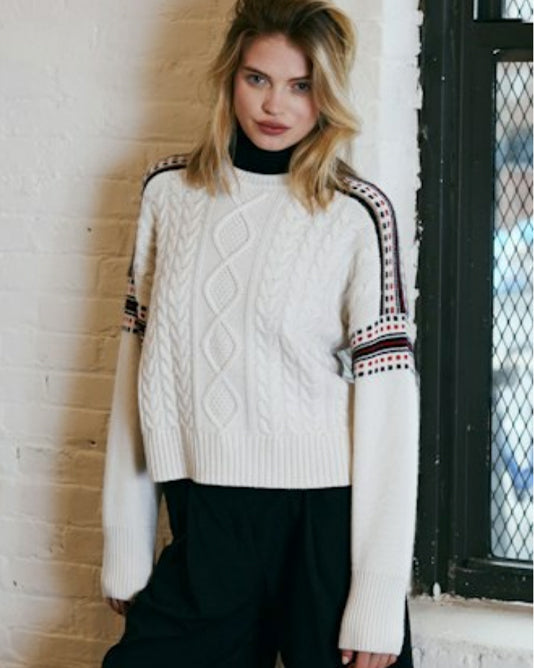 Cable Crew With Fairisle Pattern Shoulder