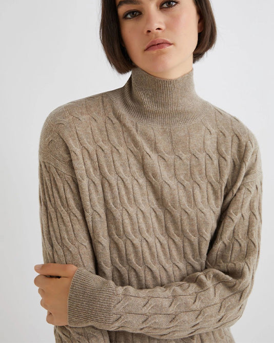 Cable Knit Long Sleeve Turtle Neck Sweater