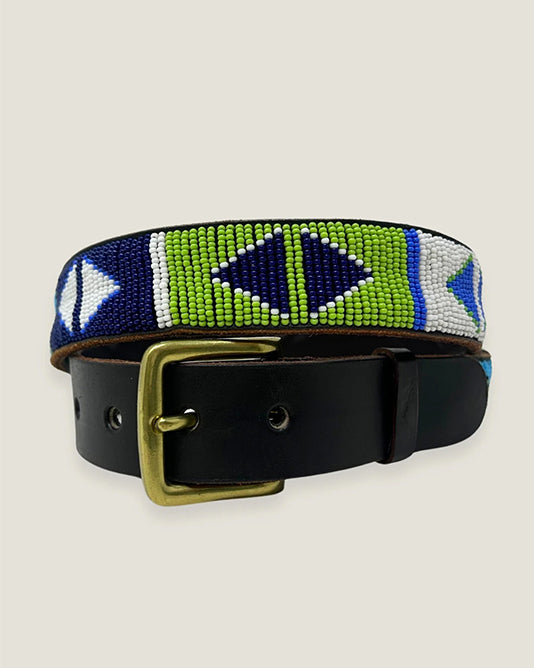 Glass Bead Kilifi Belt in Green & Blue