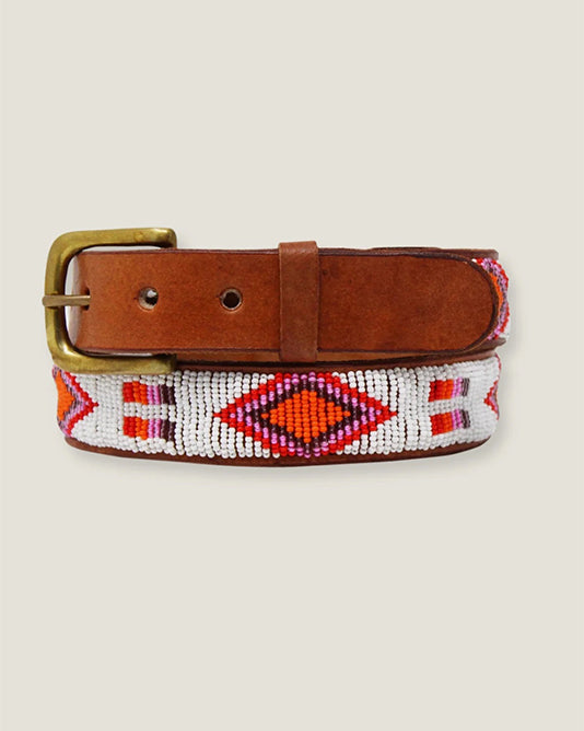Glass Bead Diamond & Squares Belt in Pink & Orange