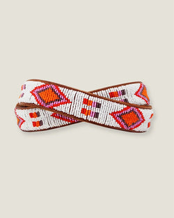 Glass Bead Diamond & Squares Belt in Pink & Orange