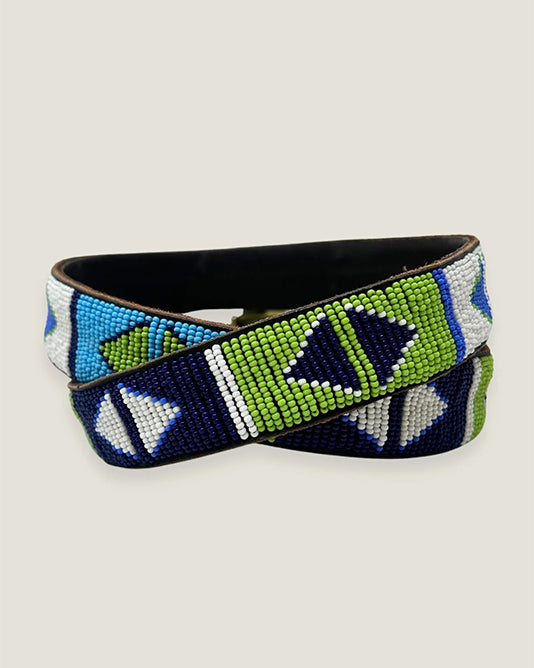 Glass Bead Kilifi Belt in Green & Blue