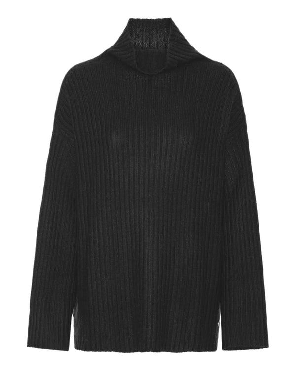 CASHMERE RIBBED TURTLE NECK SWEATER IN BLACK