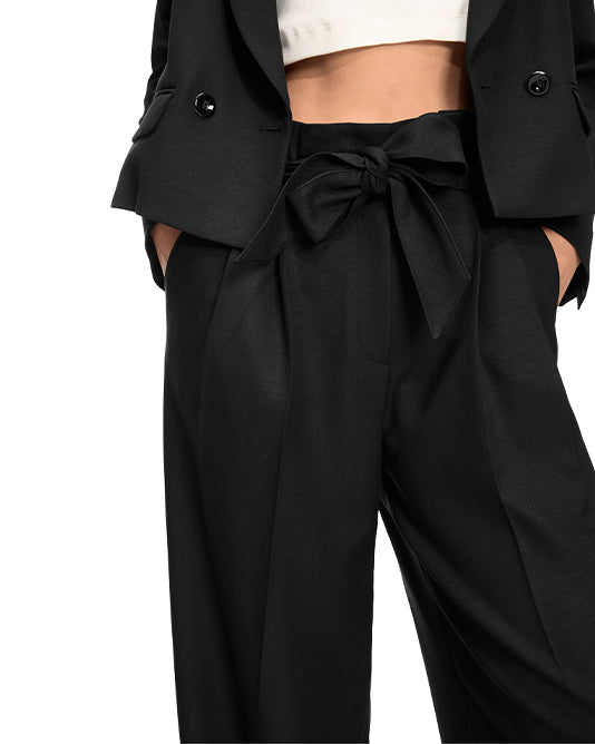 Black Paperbag Waist Floppy Pant