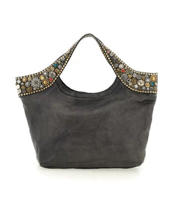 Grey Studded Handle Shopper