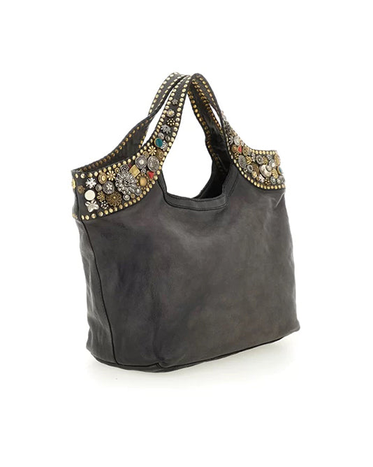 Grey Studded Handle Shopper