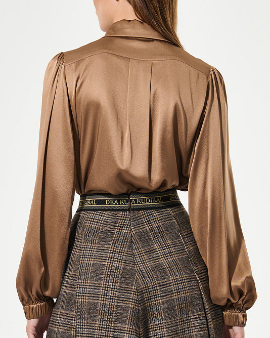 KIKKI Silk Scarf Tie Neck Blouse in Russet