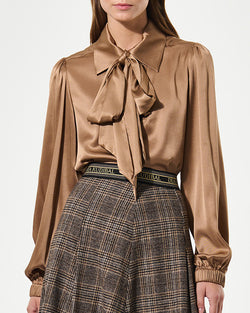 KIKKI Silk Scarf Tie Neck Blouse in Russet