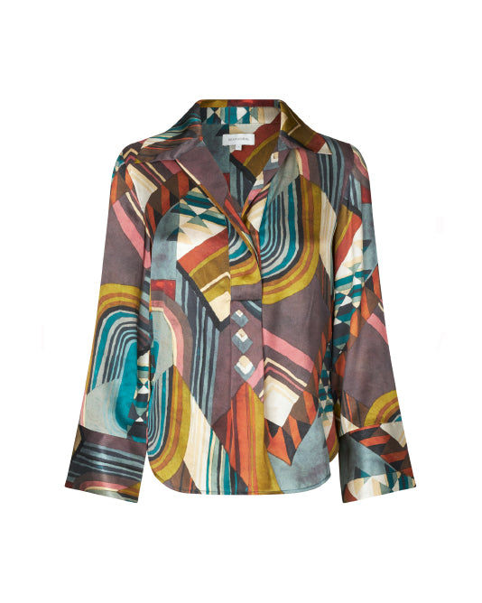 Janet Silk Blouse in Art Deco Print