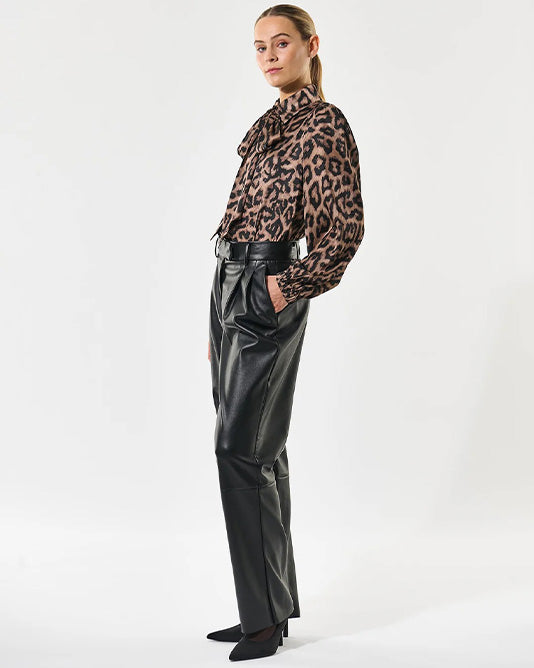 Kikki Silk Scarf Tie Neck Blouse In Animal
