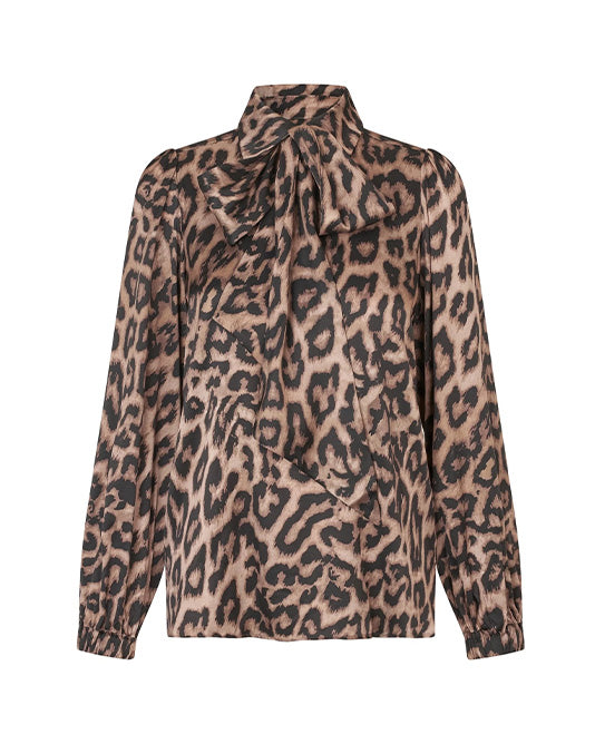 Kikki Silk Scarf Tie Neck Blouse In Animal