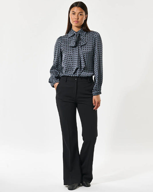 Kikki Silk Scarf Tie Neck Blouse in Massao Blue
