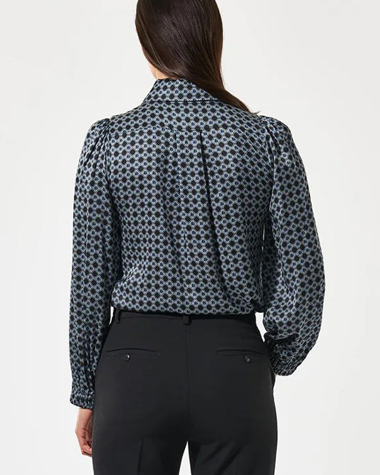 Kikki Silk Scarf Tie Neck Blouse in Massao Blue