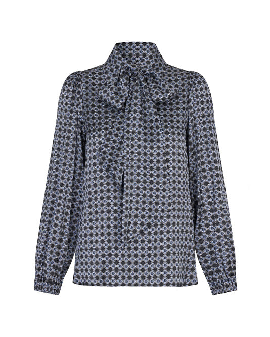 Kikki Silk Scarf Tie Neck Blouse in Massao Blue