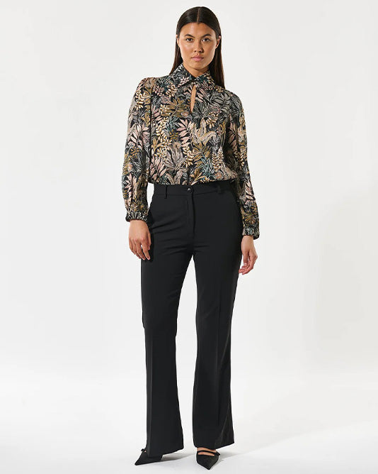Kikki Silk Scarf Tie Neck Blouse Sencha Black