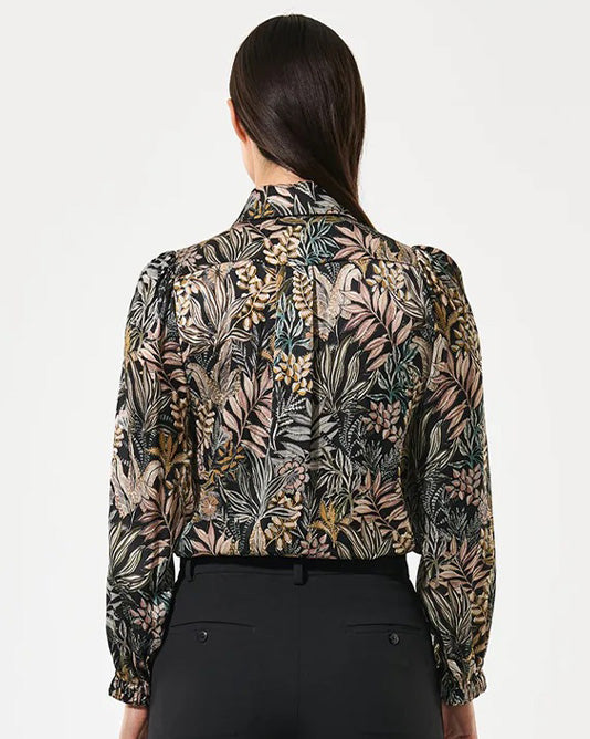 Kikki Silk Scarf Tie Neck Blouse Sencha Black