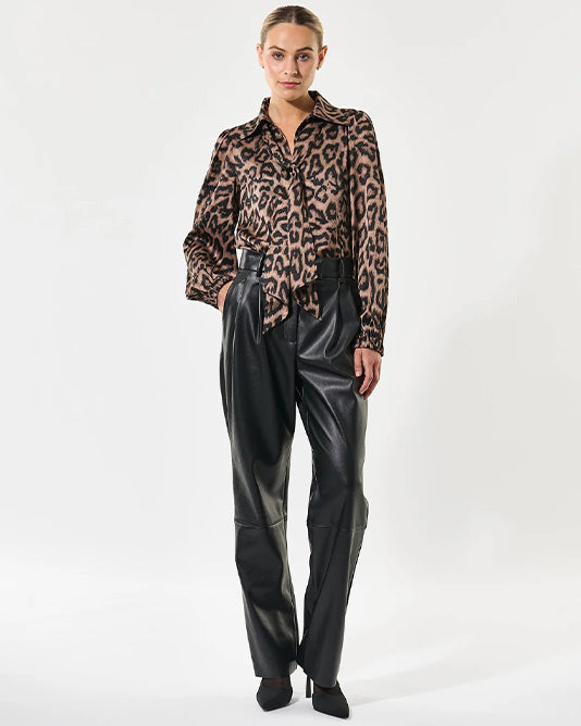 Kikki Silk Scarf Tie Neck Blouse In Animal