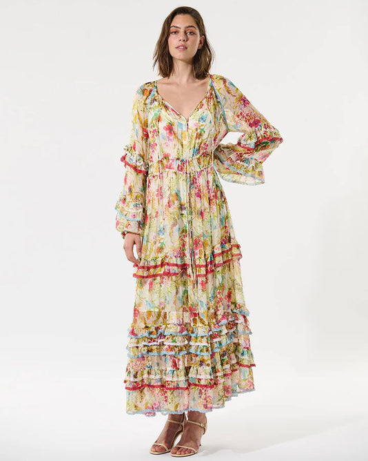 Floral Crepe Ruffle Maxi Dress