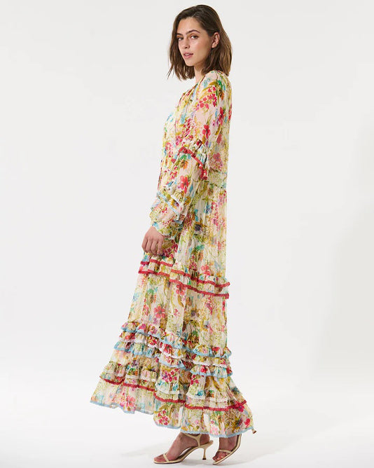 Floral Crepe Ruffle Maxi Dress