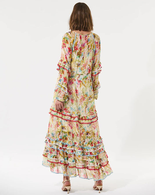 Floral Crepe Ruffle Maxi Dress