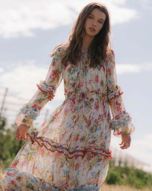 Floral Crepe Ruffle Maxi Dress