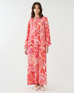 ZARIA Long Print Silk Dress