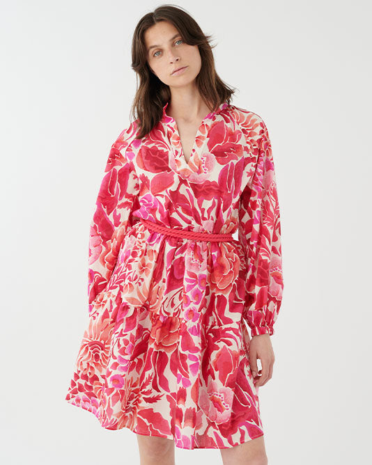 VANIA Layered Cotton Print Dress with cord belt