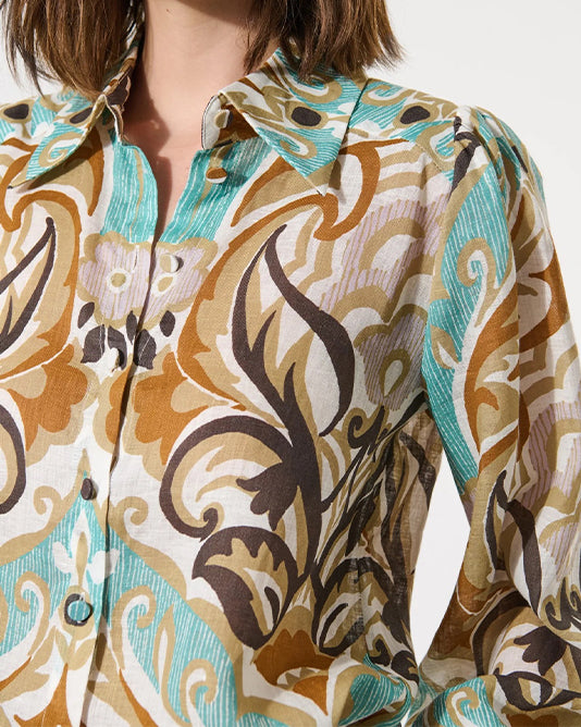 Floral & Vine Print Linen Blouse