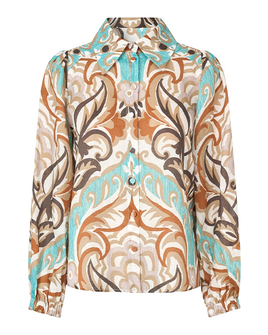 Floral & Vine Print Linen Blouse