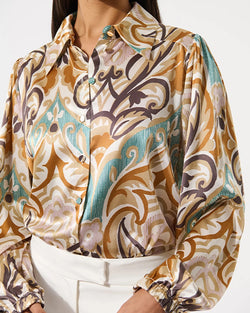Floral & Vine Print Silk Blouse