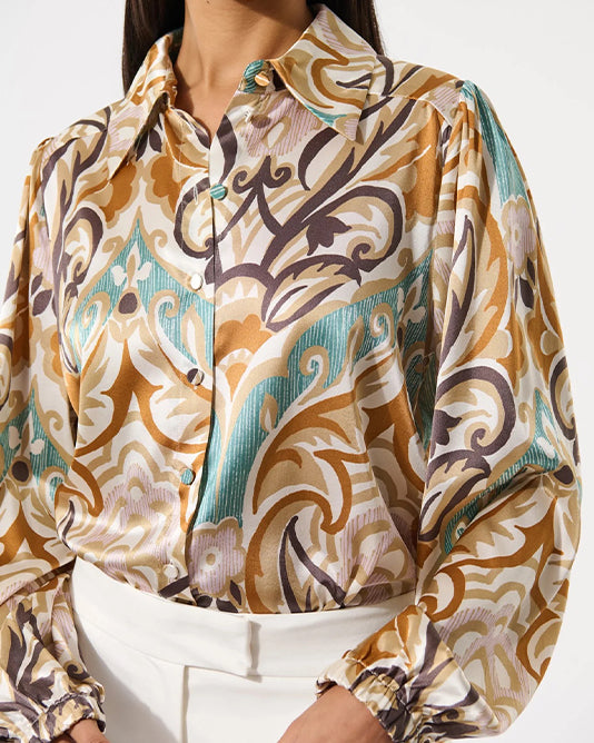Floral & Vine Print Silk Blouse