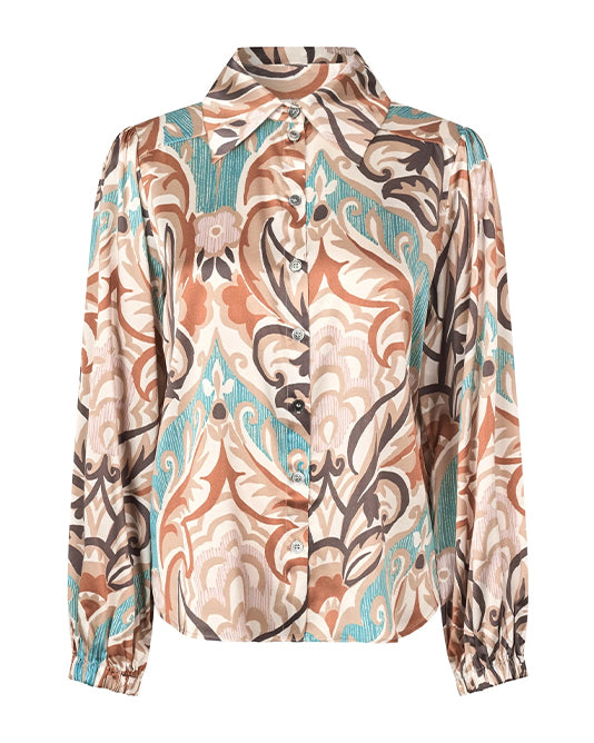 Floral & Vine Print Silk Blouse