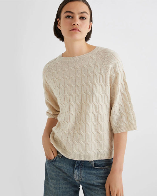Cable Knit Short Sleeve Sweater
