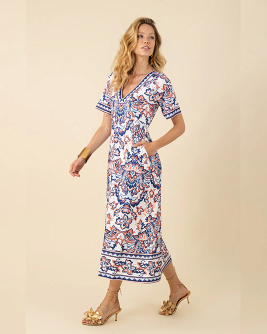 Placement Print Jersey Midi Dress