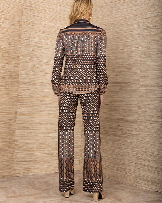 Brown & Tan Tile Pattern Jersey Top