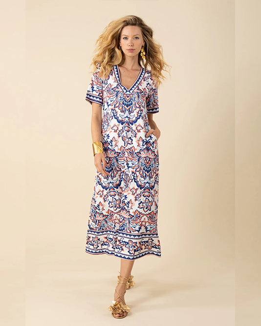 Placement Print Jersey Midi Dress