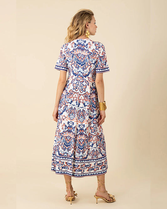 Placement Print Jersey Midi Dress