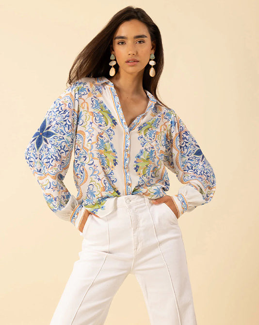 Placement Print Silk Shirt