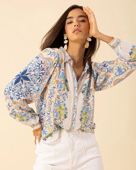 Placement Print Silk Shirt