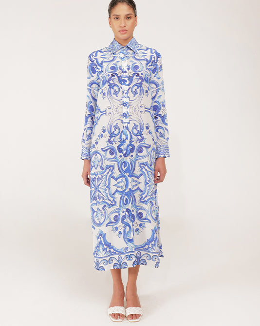 LUPINE Printed Silk Shirt Dress