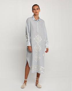 Shirt Dress With Satin Back & Embroidery