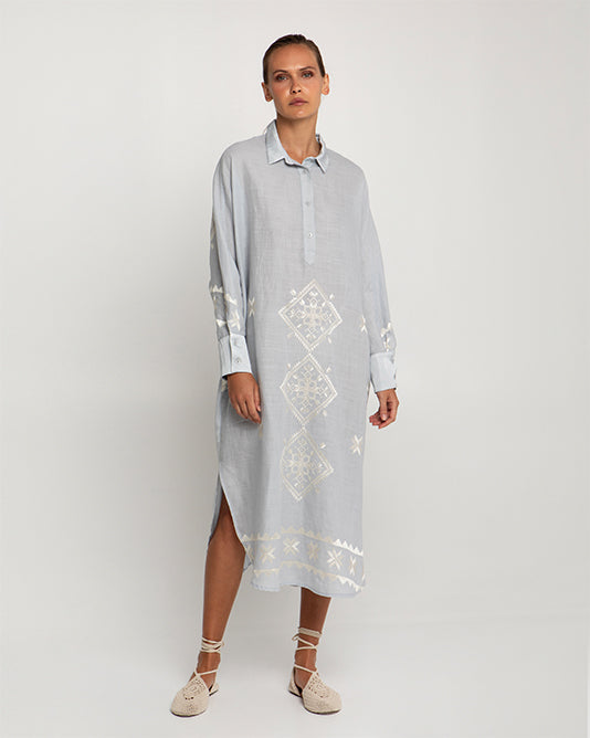 Shirt Dress With Satin Back & Embroidery