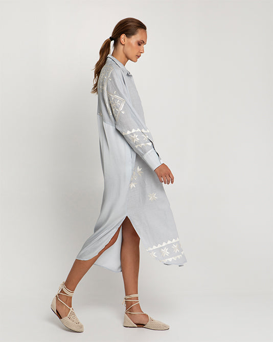 Shirt Dress With Satin Back & Embroidery