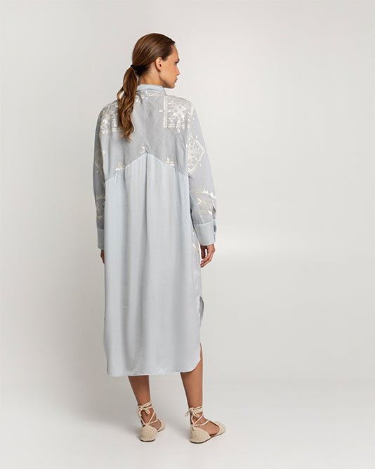 Shirt Dress With Satin Back & Embroidery