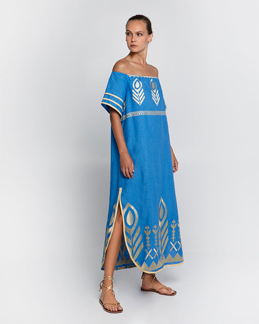 Off The Shoulder Peacock Embroidered Dress