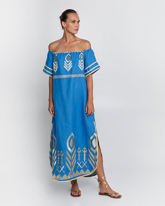 Off The Shoulder Peacock Embroidered Dress