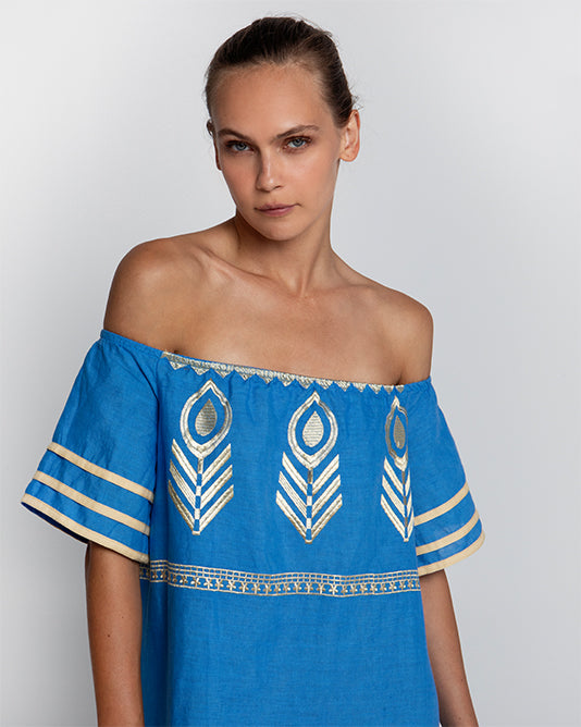 Off The Shoulder Peacock Embroidered Dress