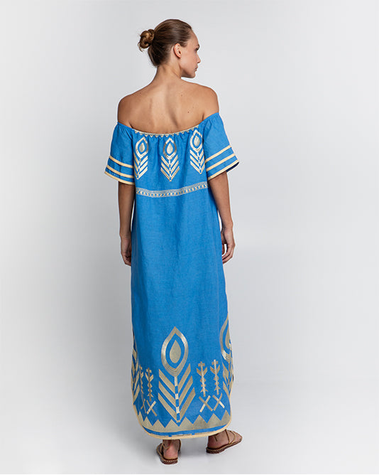 Off The Shoulder Peacock Embroidered Dress